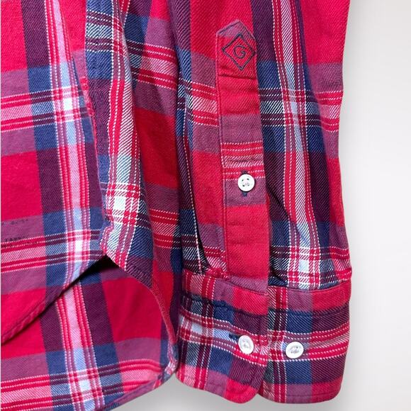 GANT Rugger Small Plaid Flannel‎ Shirt Red Country Twill Bleeker Holiday Western - Picture 3 of 9